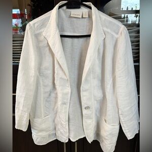 Chico's White Linen Open-Front Blazer Jacket